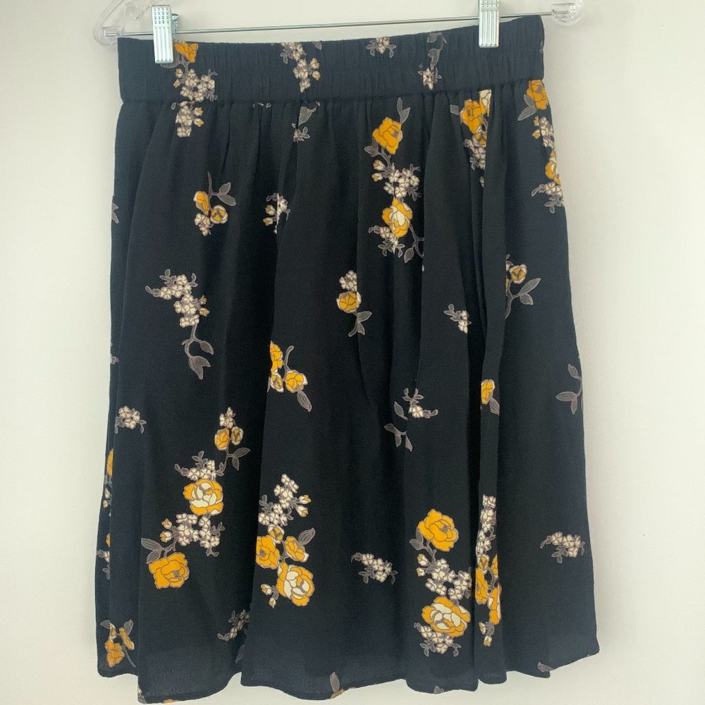 PIECES Black/Yellow High Waisted Floral Skirt